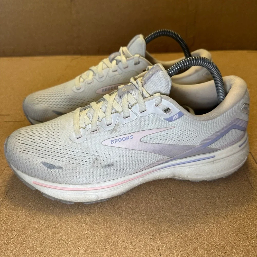 Brooks Ghost 15 Womens Running Shoes Grey Lavender Pink 1203801B199 Size 9.5